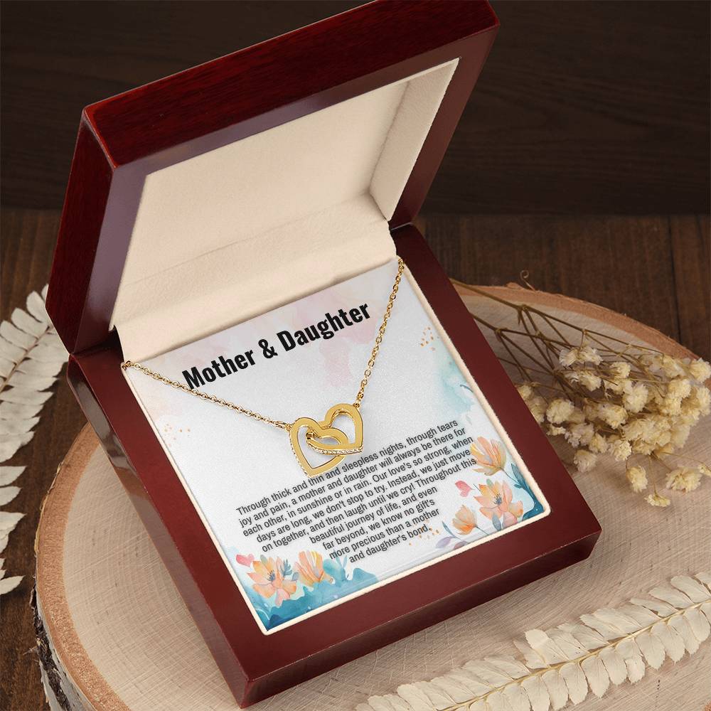 Mother & Daughter Message Card Interlocking Hearts Necklace