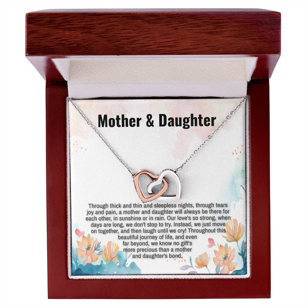 Mother & Daughter Message Card Interlocking Hearts Necklace