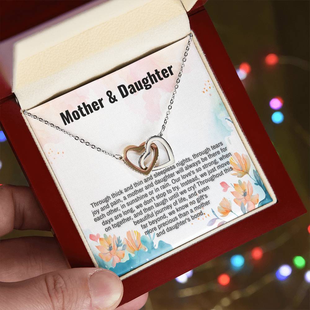 Mother & Daughter Message Card Interlocking Hearts Necklace