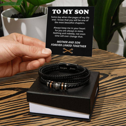 To My Son (Mother and Son Forever Linked Together) Message Card Bracelet