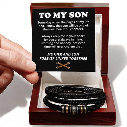 To My Son (Mother and Son Forever Linked Together) Message Card Bracelet