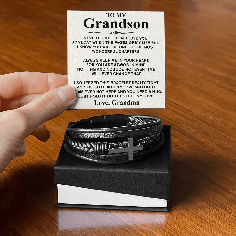 To My Grandson (Love, Grandma) Message Card Bracelet