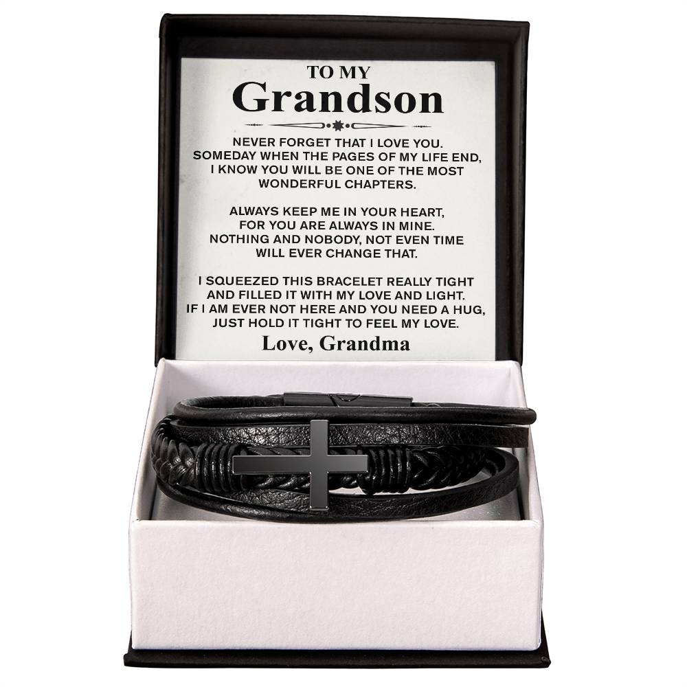 To My Grandson (Love, Grandma) Message Card Bracelet