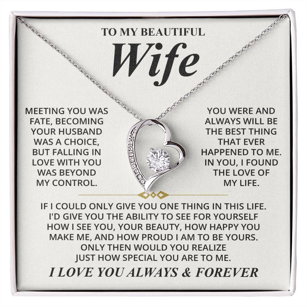 To My Beautiful Wife (I Love You Always & Forever) Message Card Necklace