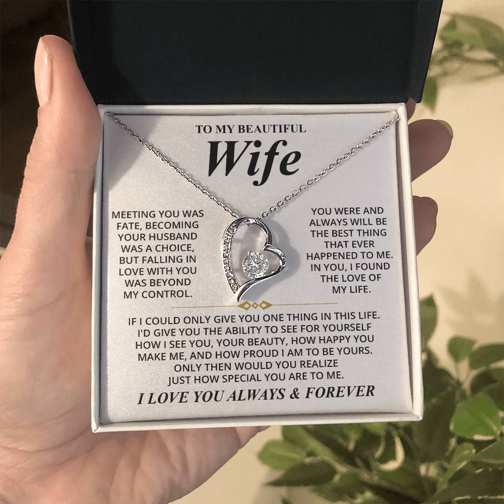 To My Beautiful Wife (I Love You Always & Forever) Message Card Necklace