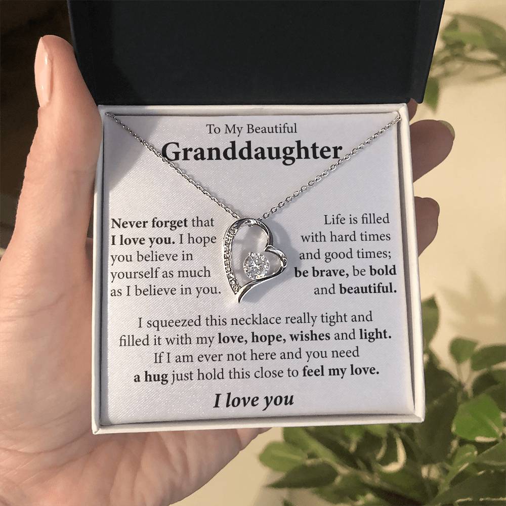 To My Beautiful Granddaughter (I love you) Message Card Necklace