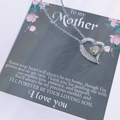 To My Mother From Son Message Card Heart Necklace