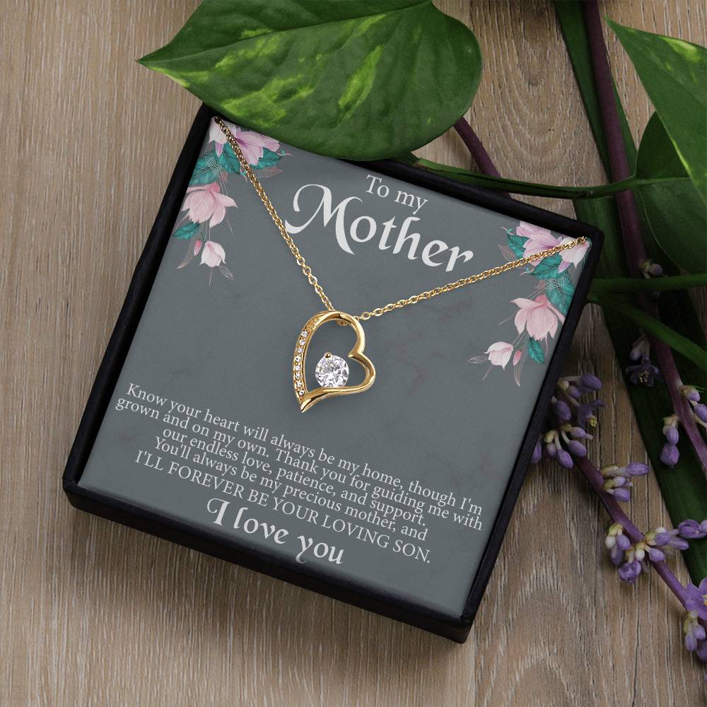 To My Mother From Son Message Card Heart Necklace