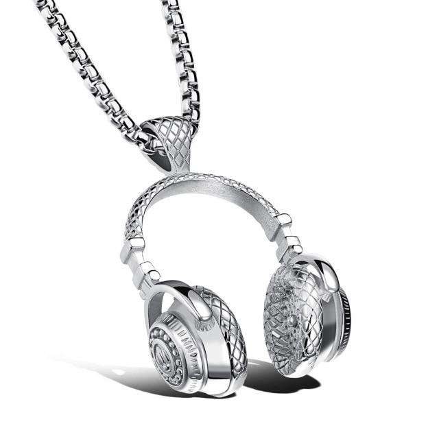 Hip Hop Fresh Jewelry hip hop jewelry Silver Hip Hop HeadPhones Chained Pendant Necklace