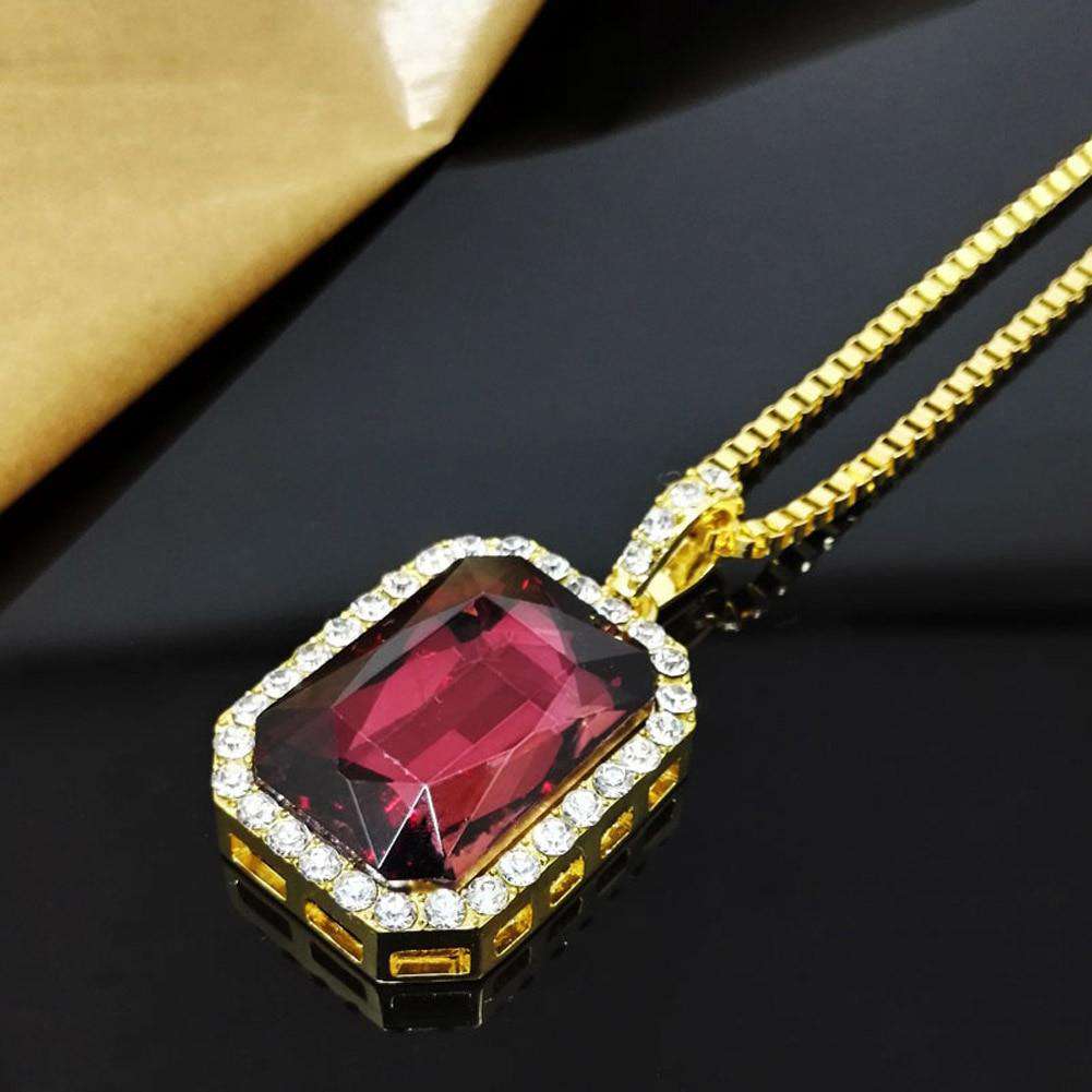 Hip Hop Fresh Jewelry hip hop jewelry Square Gemstone Pendant Chain