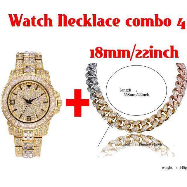 Hip Hop Fresh Jewelry hip hop jewelry Watch NC combo 4 18k Gold Plated Swag and Surf Watch and Chain Combo