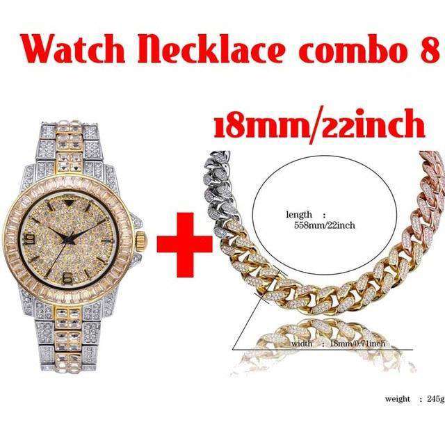 Hip Hop Fresh Jewelry hip hop jewelry Watch NC combo 8 18k Gold Plated Swag and Surf Watch and Chain Combo