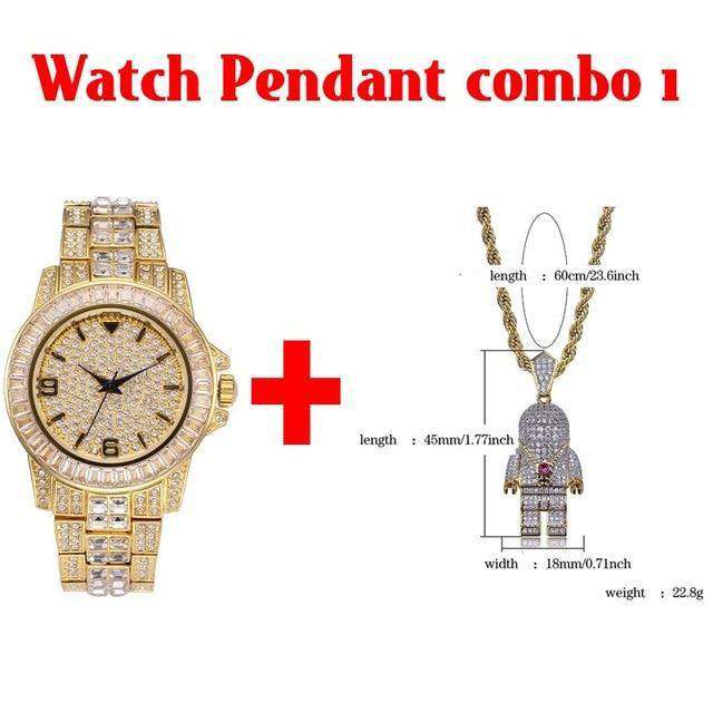 Hip Hop Fresh Jewelry hip hop jewelry Watch PN combo 1 18k Gold Plated Swag and Surf Watch and Chain Combo