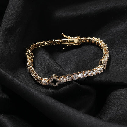 VVS Jewelry 4 Leaf Clover Diamond Tennis Chain and Bracelet Bundle