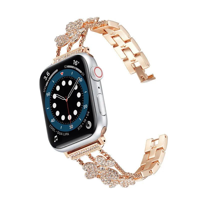 Floral Sparkle Stainless Steel Apple Watch Band