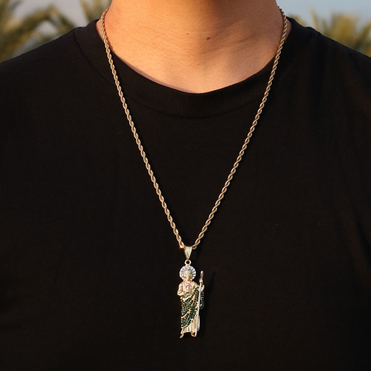 Diamond Iced San Judas Pendant Chain