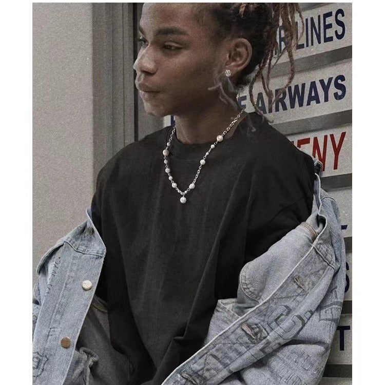 Asap Rocky-Inspired Pearl Cuban Link Necklace Rapper Chain