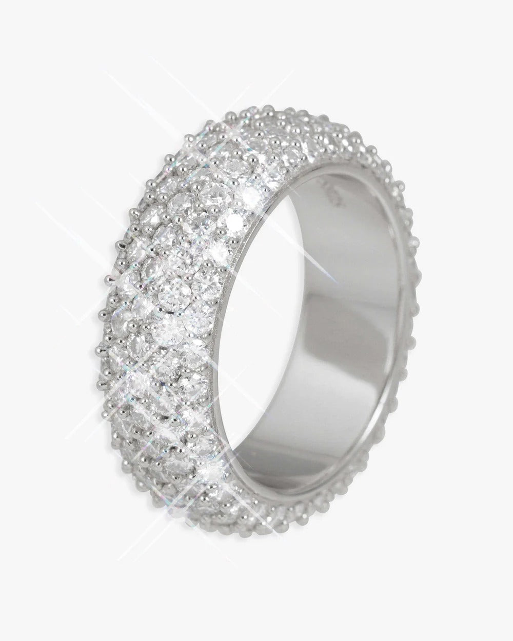 5-Row Iced Out 925 Sterling Silver Band Ring