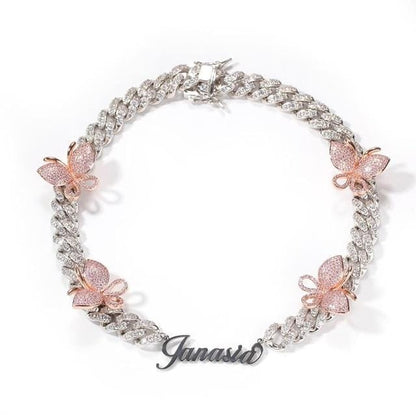 Jewelhery hip hop jewelry 14" / Silver Pink Jewelhery Customized Butterfly Bae Necklace