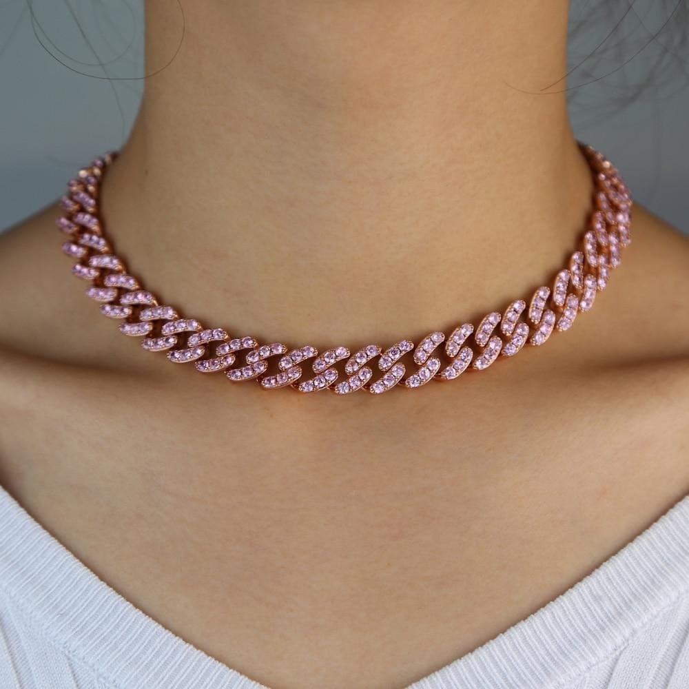 Jewelhery hip hop jewelry chains Pink Cuban Choker Chain