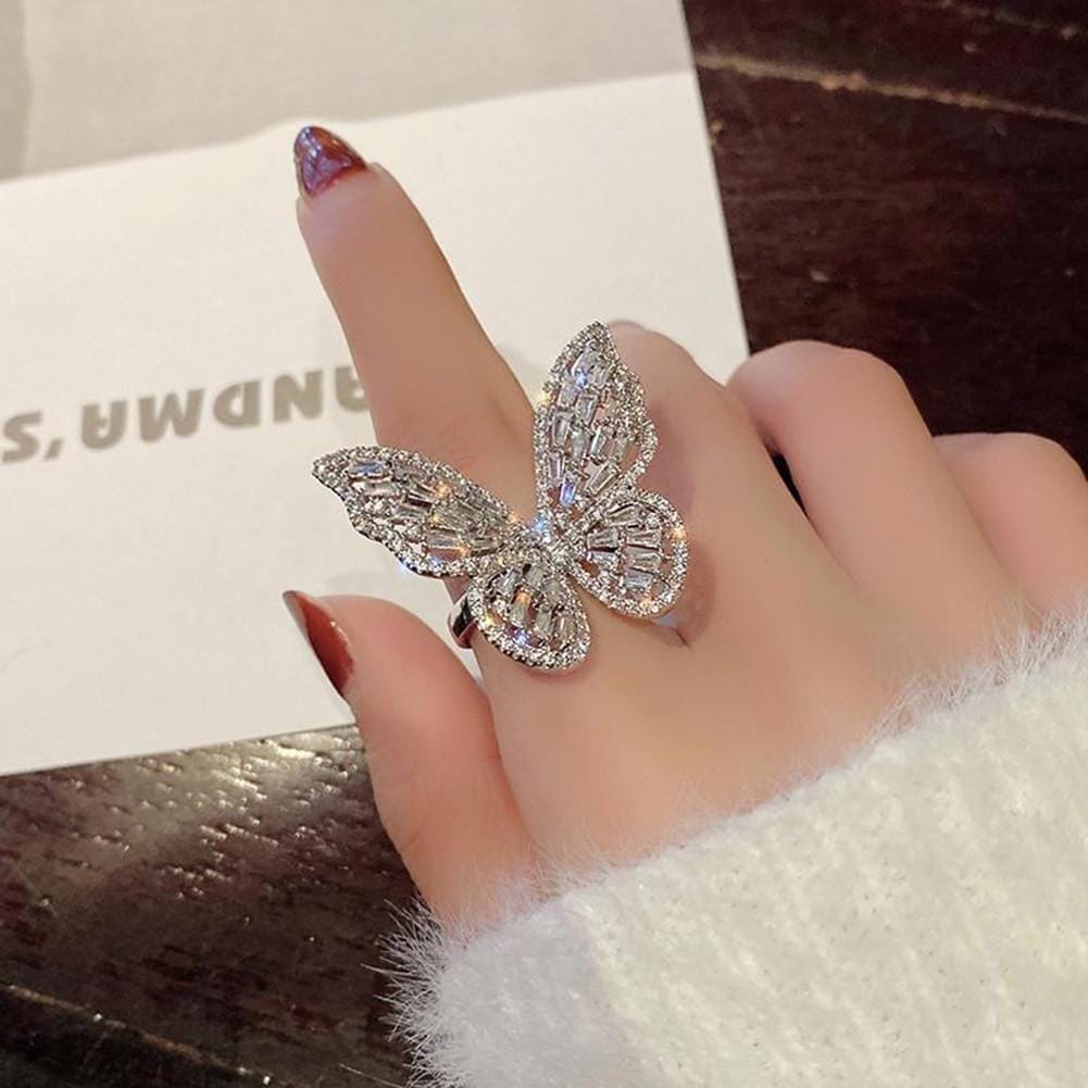 Jewelhery hip hop jewelry ring Adjustable Silver Butterfly Ring