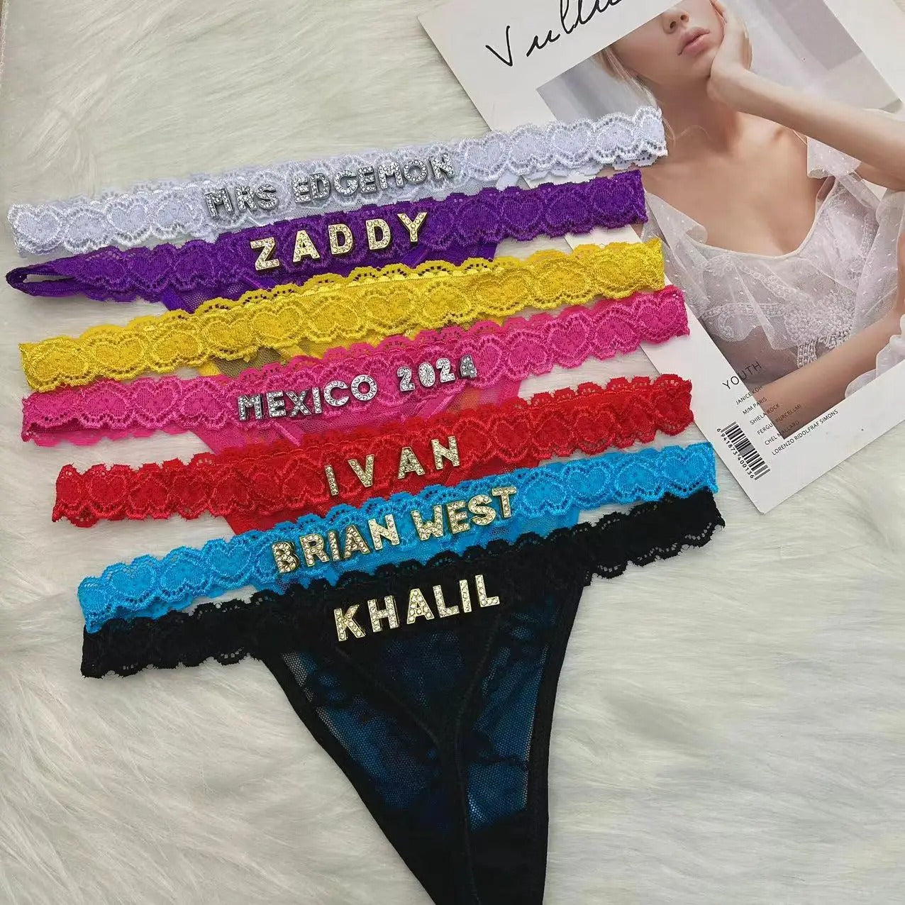 Custom Letter Thong Panties with Personalized Name