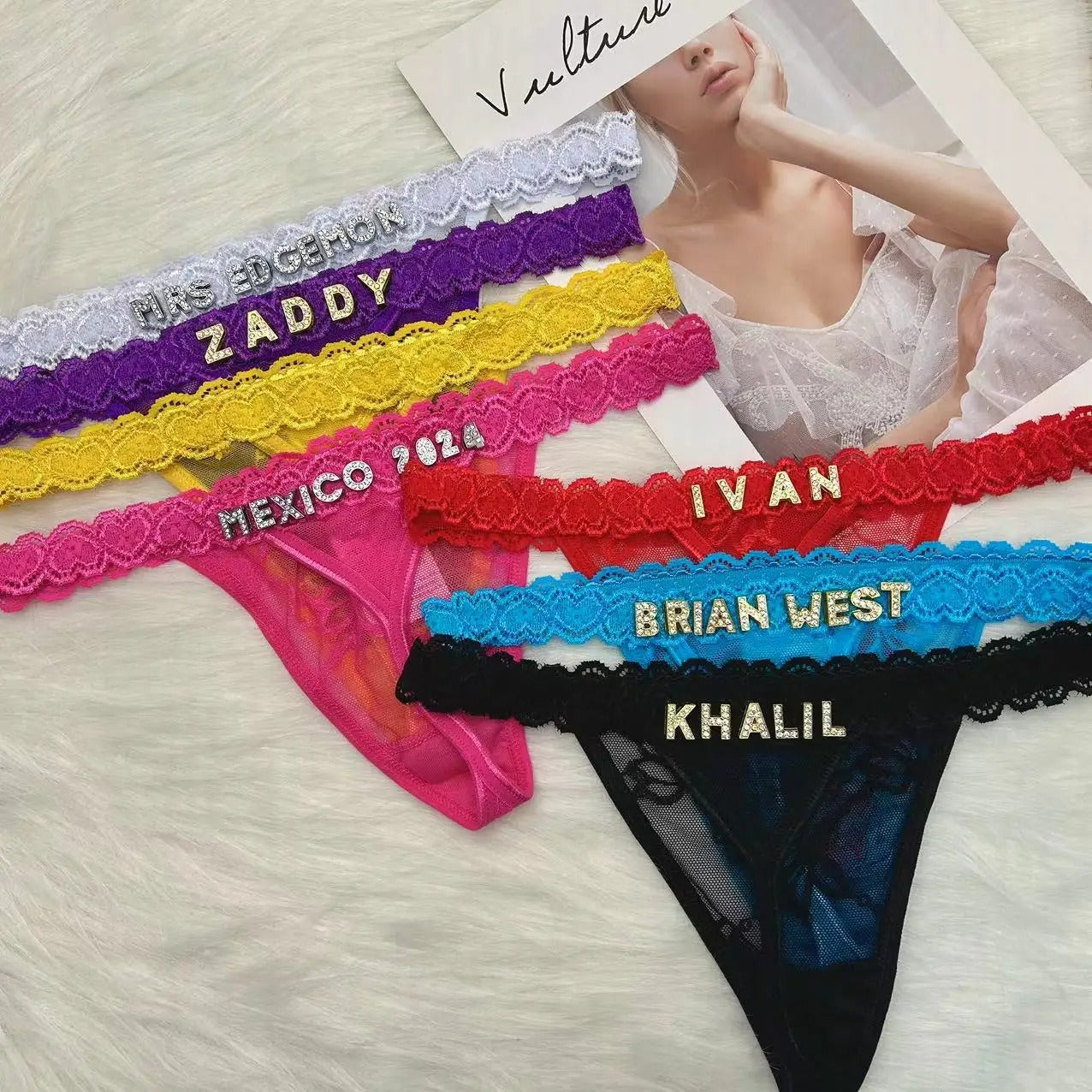 Custom Letter Thong Panties with Personalized Name