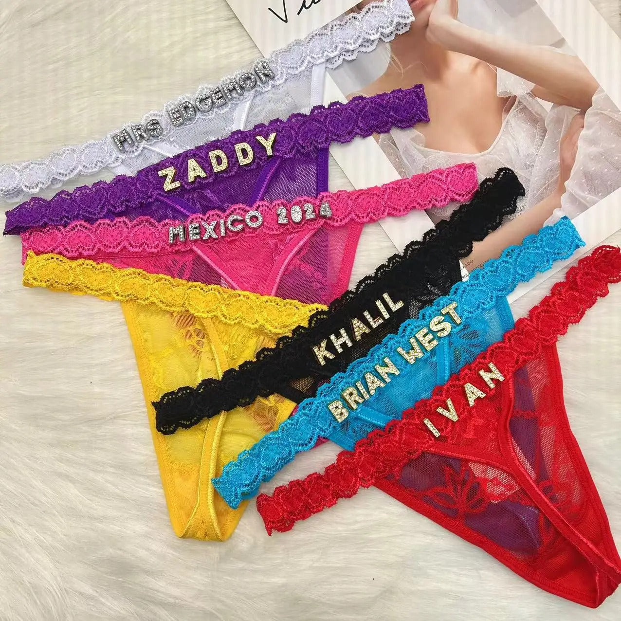 Custom Letter Thong Panties with Personalized Name