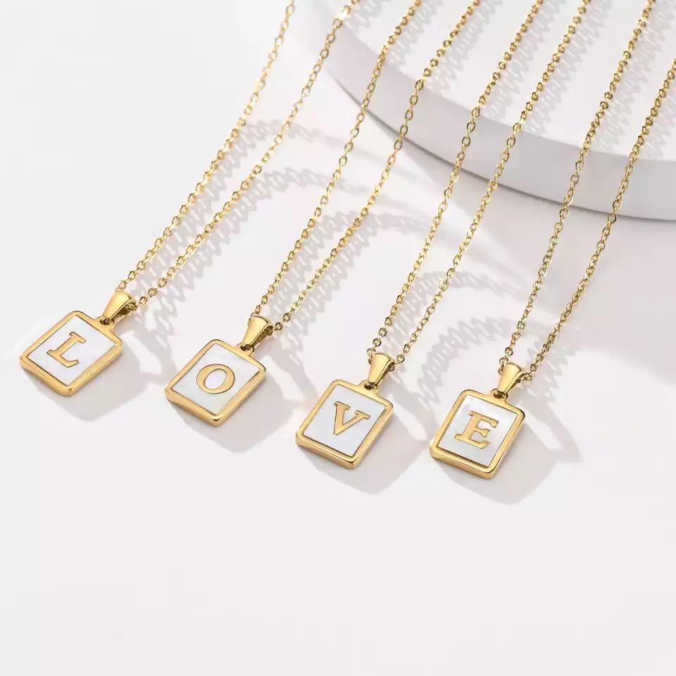 Mother Of Pearl Initial Card Necklace