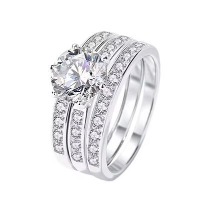 2 Karat dreireihiger Diamant-Moissanit-Ring aus 925er Sterlingsilber
