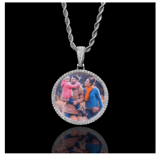 Halskette mit Foto-Memory-Anhänger aus Moissanit mit Diamanten im VVS-Silberton
