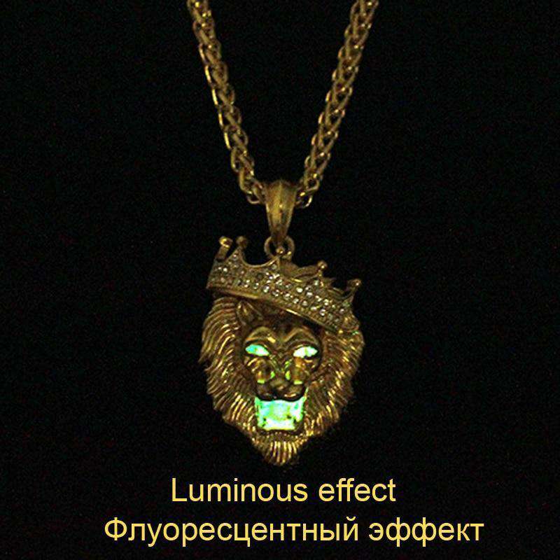 VVS Jewelry hip hop jewelry 14k Gold Plated Fluorescent Lion Head Pendant Necklace