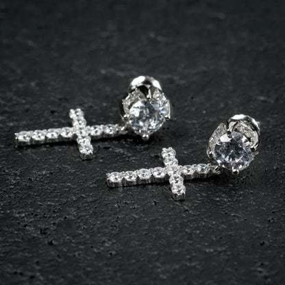 VVS Jewelry hip hop jewelry 14K Solid Gold Cross Round Moissanite Earrings