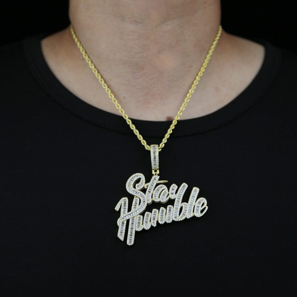 VVS Jewelry hip hop jewelry 18K Gold "Stay Humble" Baguette Pendant Necklace