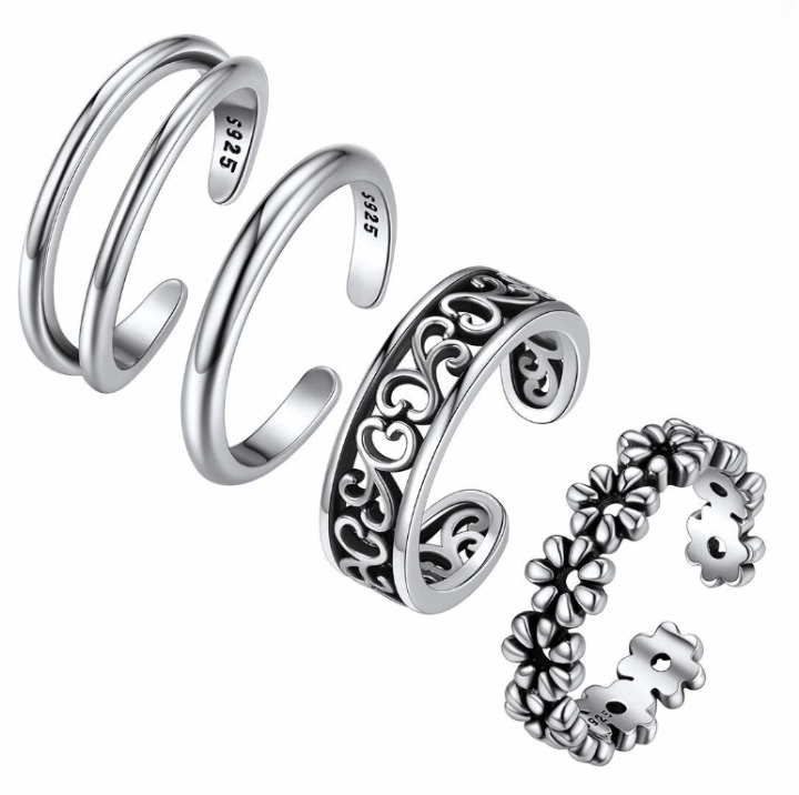 VVS Jewelry hip hop jewelry 4pc Set 925 Sterling Silver Adjustable Toe Rings