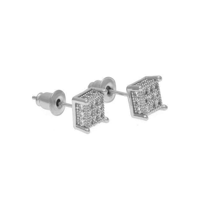 VVS Jewelry hip hop jewelry 7mm Silver Thin Square Bling Geometric Stud Earrings