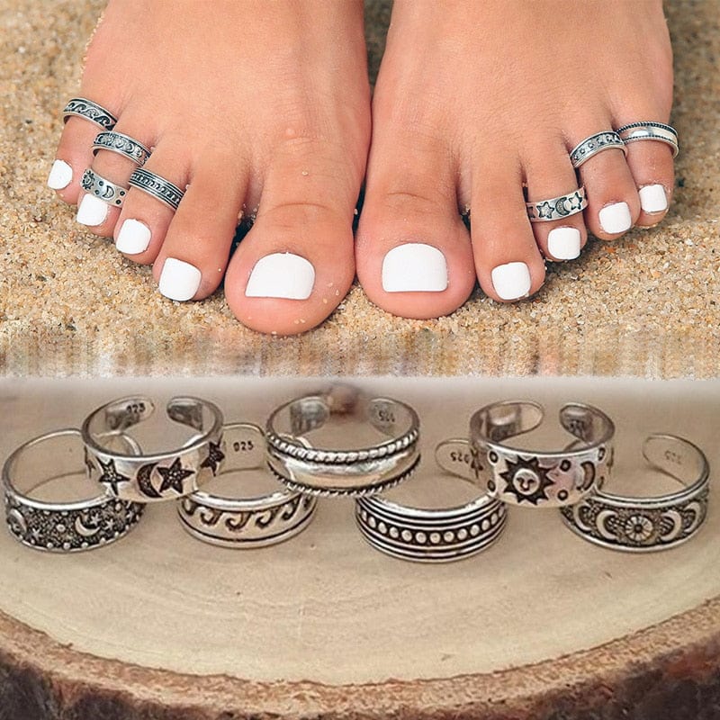 VVS Jewelry hip hop jewelry 7pc Set Retro Toe Rings