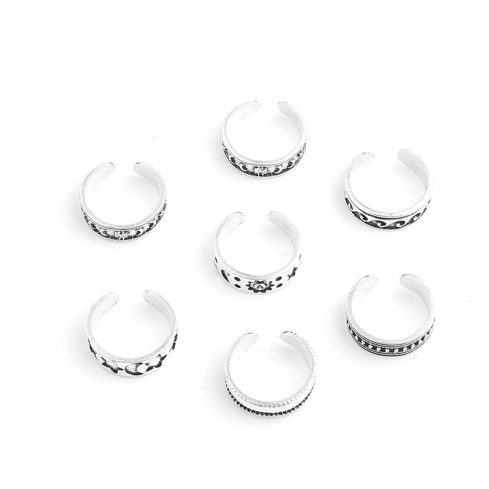 VVS Jewelry hip hop jewelry 7pcs Vintage Hallow Star and Moon Toe Rings Set