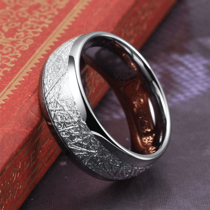 VVS Jewelry hip hop jewelry 8MM Gold/Silver Tungsten Carbide with Vintage Meteorites Pattern Inlay Wedding Band Ring