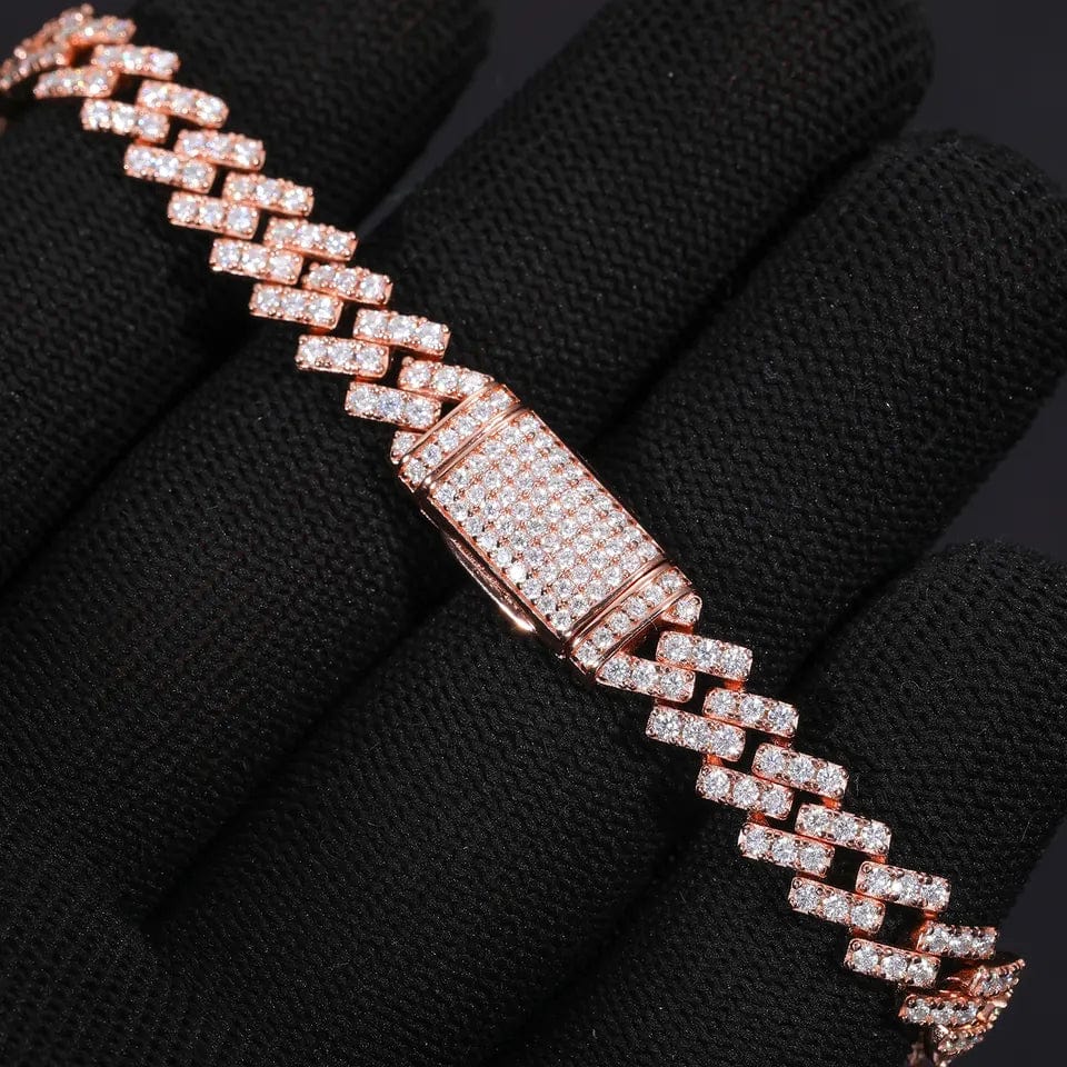 VVS Jewelry hip hop jewelry 8MM Miami Prong VVS Moissanite Rose Gold Cuban Bracelet