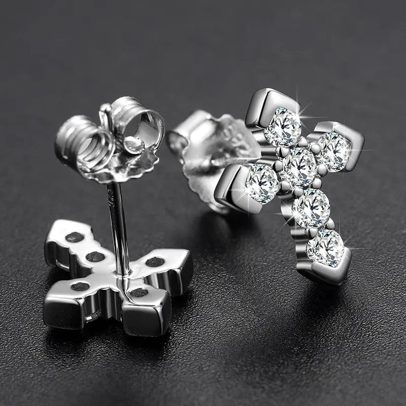 VVS Jewelry hip hop jewelry 925 Sterling Silver VVS Moissanite Byzantine Cross Stud Earrings