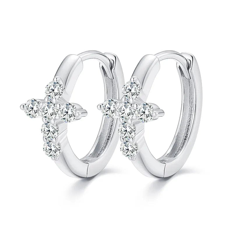 VVS Jewelry hip hop jewelry 925 Sterling Silver VVS Moissanite Cross Hoop Earrings