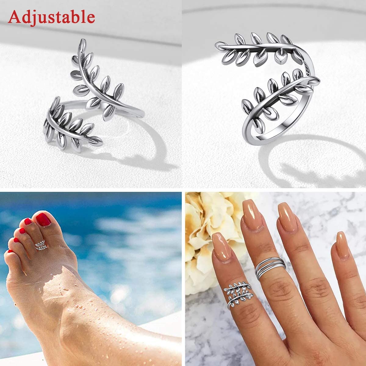 VVS Jewelry hip hop jewelry Adjustable Leaf 925 Sterling Silver Toe Ring