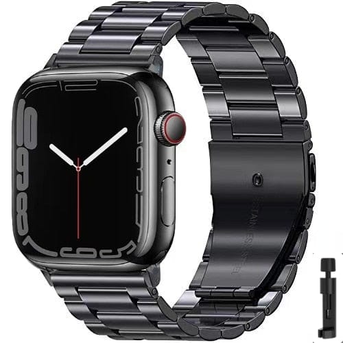 VVS Jewelry hip hop jewelry Black and tool / For 38mm or 40mm Black/Silver Metal Apple Watch Band with Folding Buckle