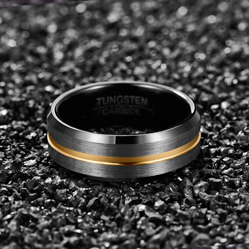 VVS Jewelry hip hop jewelry Black Brushed Silver 8MM Gold Tungsten Carbide Ring