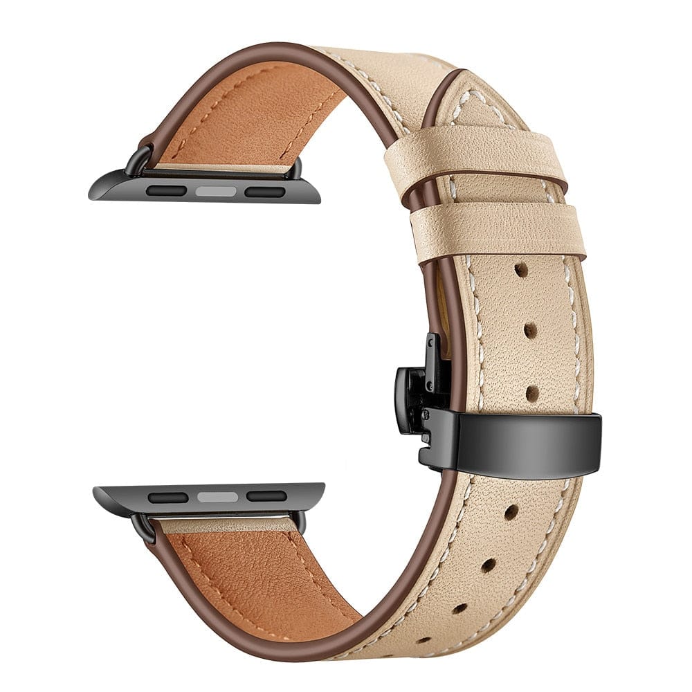 VVS Jewelry hip hop jewelry black button apricot / 38mm or 40mm 41mm Apple Watch Band Leather Strap