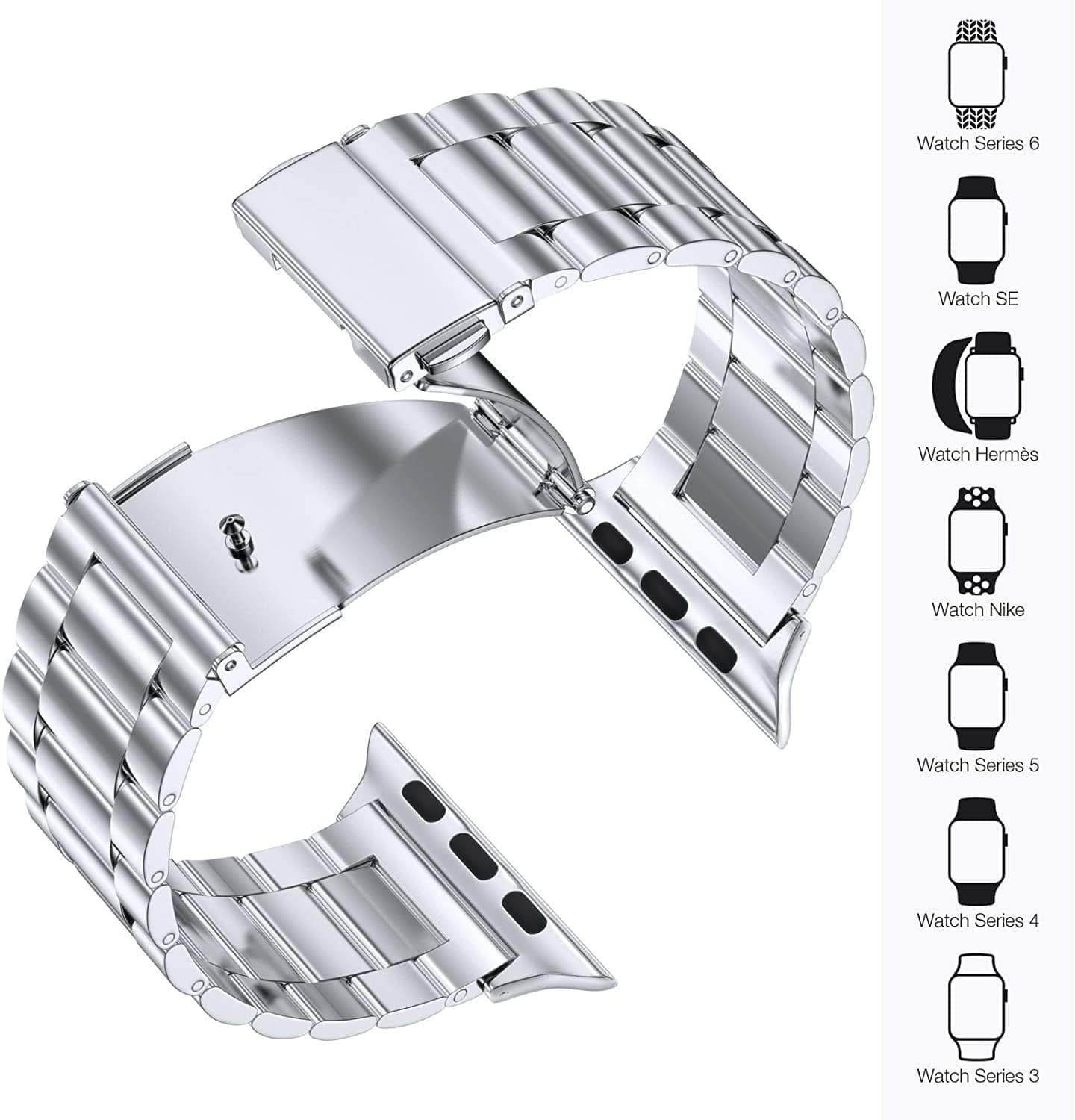 VVS Jewelry hip hop jewelry Black/Silver Metal Apple Watch Band with Folding Buckle