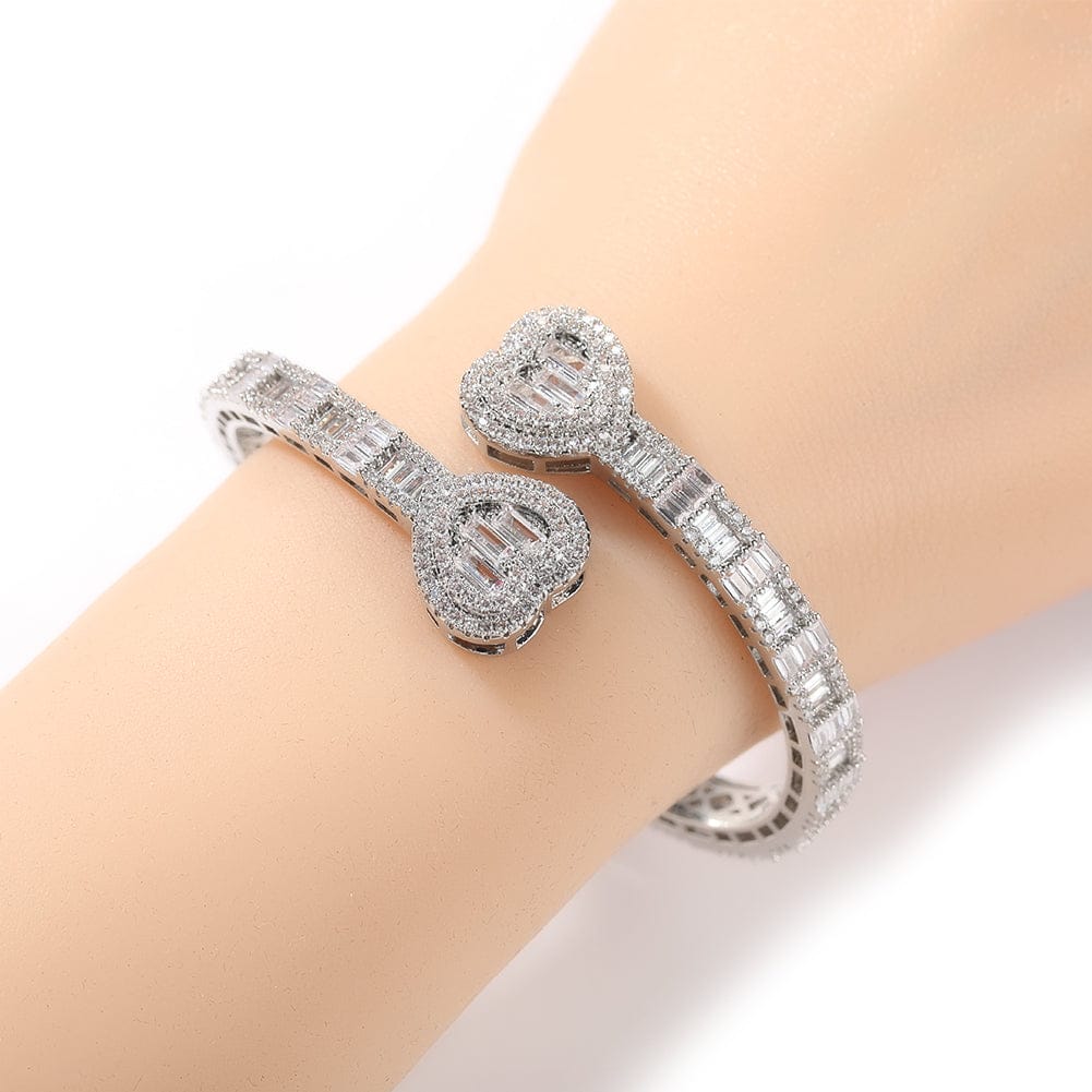 VVS Jewelry hip hop jewelry Bracelets 6MM Baguette Heart Wrist Bangle Bracelet