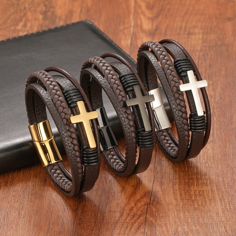 VVS Jewelry hip hop jewelry bracelets Multi-Layer Cross Leather Bracelet