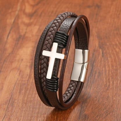 VVS Jewelry hip hop jewelry bracelets Multi-Layer Cross Leather Bracelet